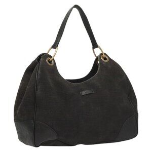 GUCCI Shoulder Bag Canvas Outlet Black Gold 257268 Auth bs25254